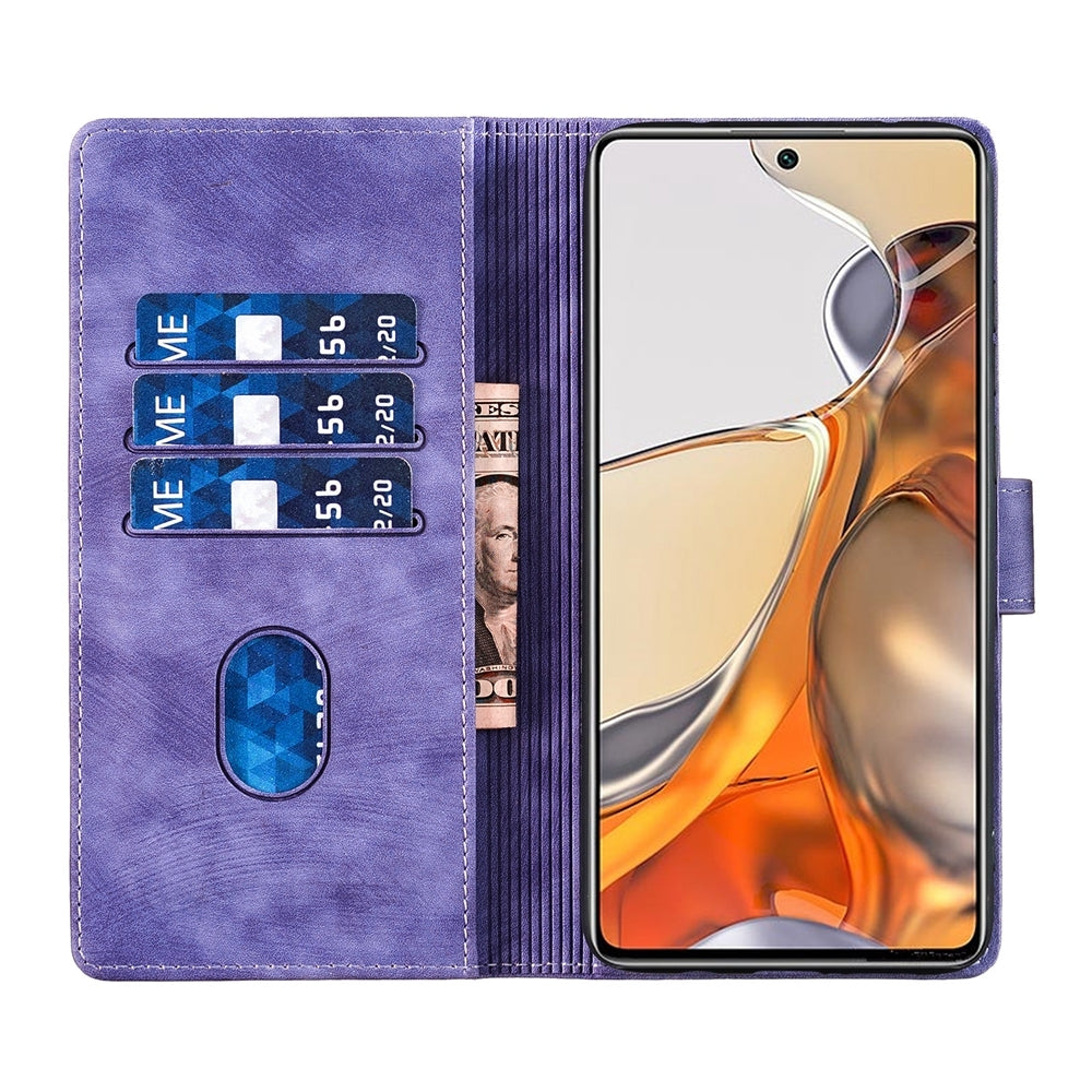 Xiaomi 11T Pro Pen Heart Cat Embossed Leather Phone Case with Wear-Resistant TPU+PU, Lightweight Wallet Stand Function, and Precise Cutouts for Ultimate Protection