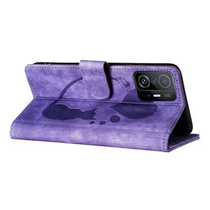 Xiaomi 11T Pen Heart Cat Embossed Leather Phone Case with Wear-Resistant TPU+PU, Lightweight Wallet Stand Function, and Precise Cutouts for Ultimate Protection