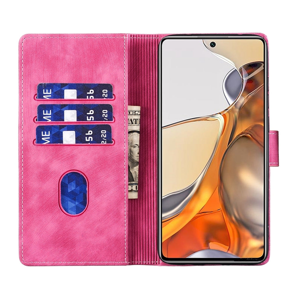 Xiaomi 11T Pro Pen Heart Cat Embossed Leather Phone Case with Wear-Resistant TPU+PU, Lightweight Wallet Stand Function, and Precise Cutouts for Ultimate Protection