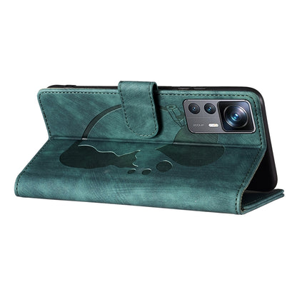 Xiaomi 12T Pen Heart Cat Embossed Leather Phone Case with Wear-Resistant TPU+PU, Lightweight Wallet Stand Function, and Precise Cutouts for Ultimate Protection