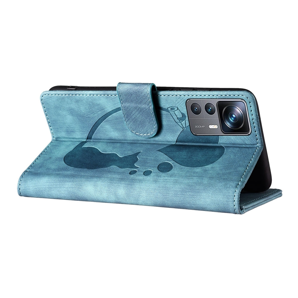 Xiaomi 12T Pen Heart Cat Embossed Leather Phone Case with Wear-Resistant TPU+PU, Lightweight Wallet Stand Function, and Precise Cutouts for Ultimate Protection