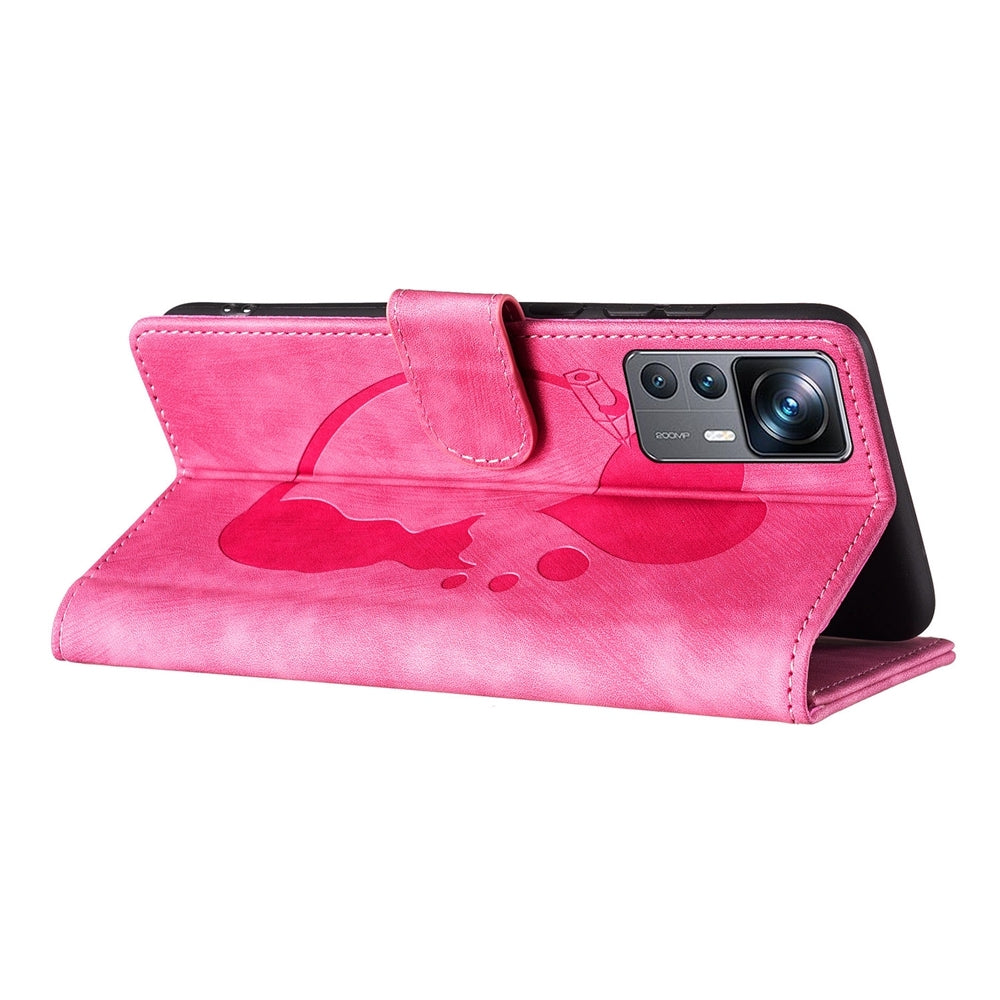 Xiaomi 12T Pro Pen Heart Cat Embossed Leather Phone Case with Wear-Resistant TPU+PU, Lightweight Wallet Stand Function, and Precise Cutouts for Ultimate Protection