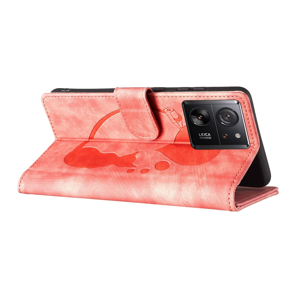 Xiaomi 13T Pen Heart Cat Embossed Leather Phone Case with Wear-Resistant TPU+PU, Lightweight Wallet Stand Function, and Precise Cutouts for Ultimate Protection