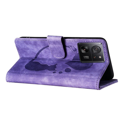 Xiaomi 13T Pro Pen Heart Cat Embossed Leather Phone Case with Wear-Resistant TPU+PU, Lightweight Wallet Stand Function, and Precise Cutouts for Ultimate Protection