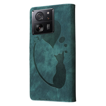 Xiaomi 13T Pro Pen Heart Cat Embossed Leather Phone Case with Wear-Resistant TPU+PU, Lightweight Wallet Stand Function, and Precise Cutouts for Ultimate Protection