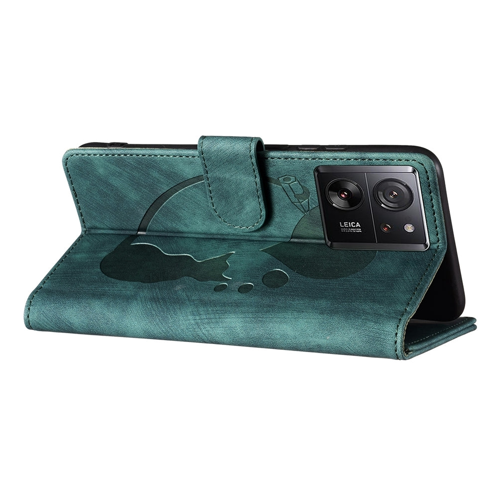 Xiaomi 13T Pro Pen Heart Cat Embossed Leather Phone Case with Wear-Resistant TPU+PU, Lightweight Wallet Stand Function, and Precise Cutouts for Ultimate Protection