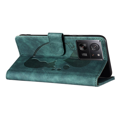 Xiaomi 13T Pro Pen Heart Cat Embossed Leather Phone Case with Wear-Resistant TPU+PU, Lightweight Wallet Stand Function, and Precise Cutouts for Ultimate Protection