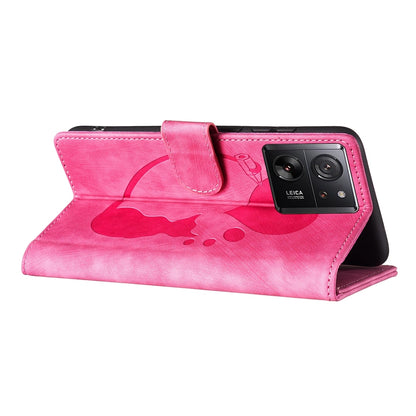 Xiaomi 13T Pen Heart Cat Embossed Leather Phone Case with Wear-Resistant TPU+PU, Lightweight Wallet Stand Function, and Precise Cutouts for Ultimate Protection