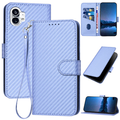 Nothing Phone 1 Carbon Fiber Buckle Leather Phone Case with Lanyard, PU Leather TPU Wallet Cover with Card Slot, Cash Compartment, Stand Function & Scratch Protection
