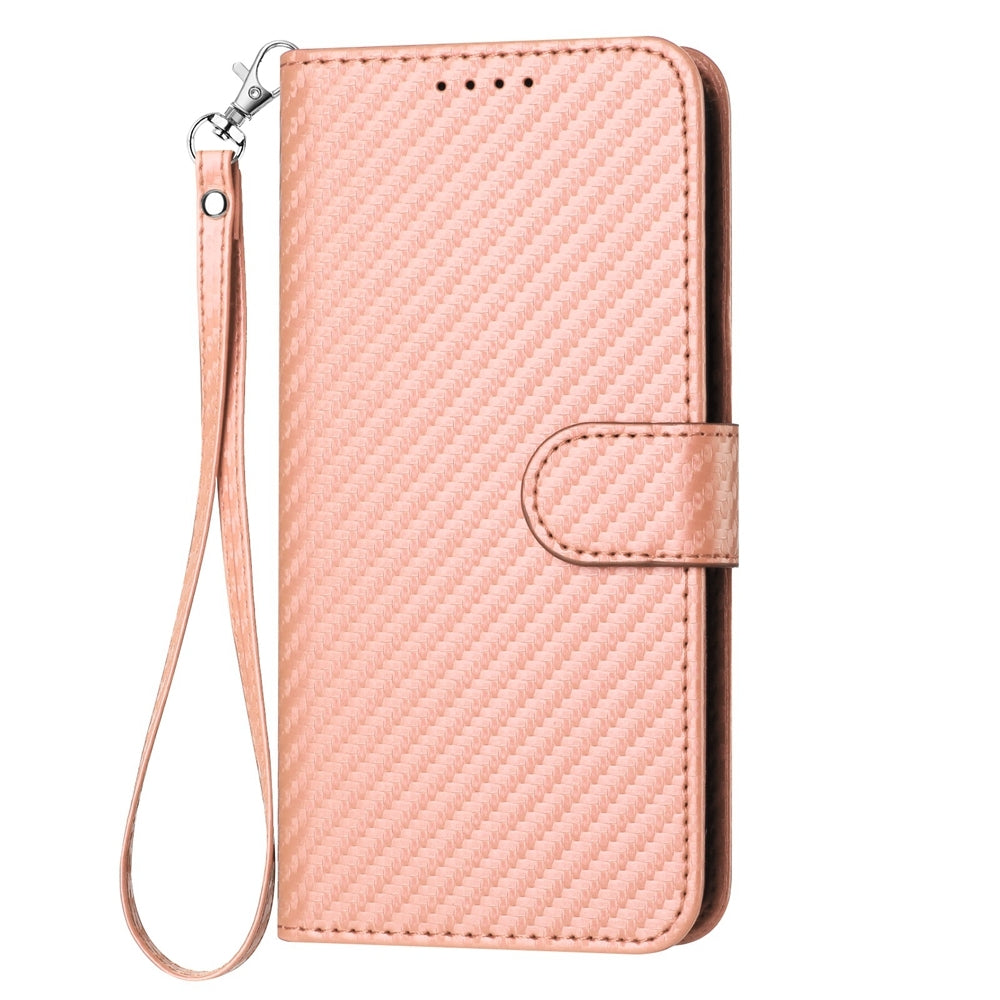Nothing Phone 1 Carbon Fiber Buckle Leather Phone Case with Lanyard, PU Leather TPU Wallet Cover with Card Slot, Cash Compartment, Stand Function & Scratch Protection