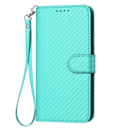 Nothing Phone 2 Carbon Fiber Buckle Leather Phone Case with Lanyard, PU Leather TPU Wallet Cover with Card Slot, Cash Compartment, Stand Function & Scratch Protection