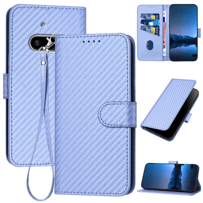 Nothing Phone 3a Carbon Fiber Buckle Leather Phone Case with Lanyard, PU Leather TPU Wallet Cover with Card Slot, Cash Compartment, Stand Function & Scratch Protection