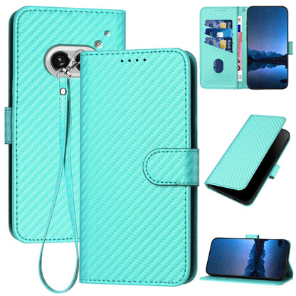 Nothing Phone 2a Carbon Fiber Buckle Leather Phone Case with Lanyard, PU Leather TPU Wallet Cover with Card Slot, Cash Compartment, Stand Function & Scratch Protection