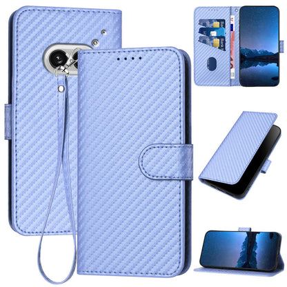 Nothing Phone 2a Carbon Fiber Buckle Leather Phone Case with Lanyard, PU Leather TPU Wallet Cover with Card Slot, Cash Compartment, Stand Function & Scratch Protection