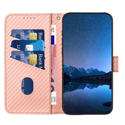 Nothing Phone 2a Carbon Fiber Buckle Leather Phone Case with Lanyard, PU Leather TPU Wallet Cover with Card Slot, Cash Compartment, Stand Function & Scratch Protection