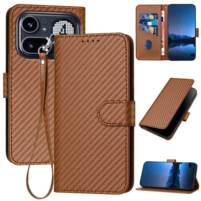 Nothing Phone 4a Pro Carbon Fiber Buckle Leather Phone Case with Lanyard, PU Leather TPU Wallet Cover with Card Slot, Cash Compartment, Stand Function & Scratch Protection