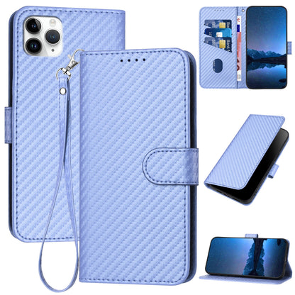 Apple iPhone 11 Pro Max Carbon Fiber Buckle Leather Phone Case with Lanyard, PU Leather TPU Wallet Cover with Card Slot, Cash Compartment, Stand Function & Scratch Protection