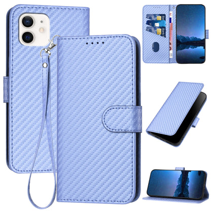 Apple iPhone 11 Carbon Fiber Buckle Leather Phone Case with Lanyard, PU Leather TPU Wallet Cover with Card Slot, Cash Compartment, Stand Function & Scratch Protection