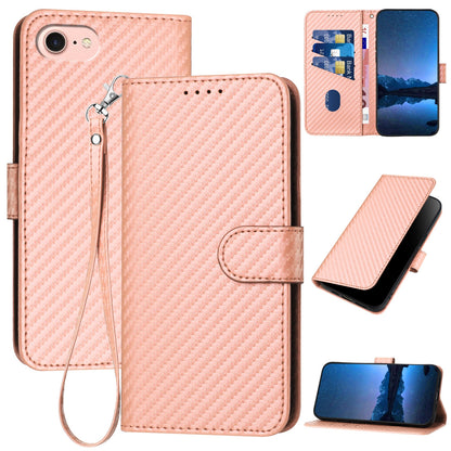 Apple iPhone 7 Carbon Fiber Buckle Leather Phone Case with Lanyard, PU Leather TPU Wallet Cover with Card Slot, Cash Compartment, Stand Function & Scratch Protection