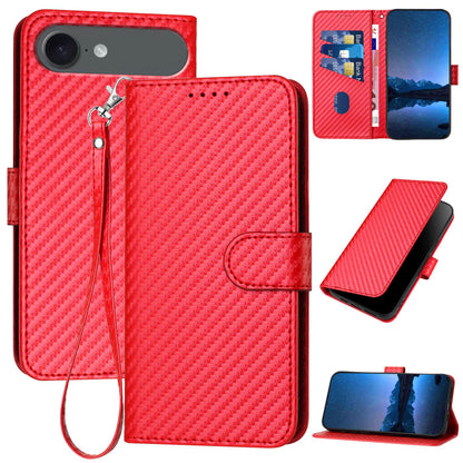Apple iPhone Air Carbon Fiber Buckle Leather Phone Case with Lanyard, PU Leather TPU Wallet Cover with Card Slot, Cash Compartment, Stand Function & Scratch Protection