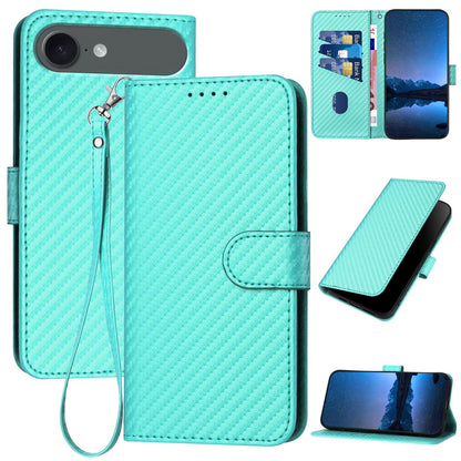 Apple iPhone Air Carbon Fiber Buckle Leather Phone Case with Lanyard, PU Leather TPU Wallet Cover with Card Slot, Cash Compartment, Stand Function & Scratch Protection