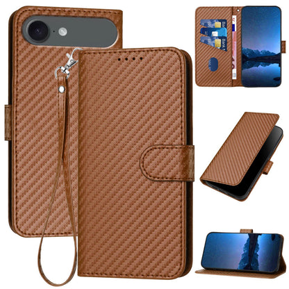 Apple iPhone Air Carbon Fiber Buckle Leather Phone Case with Lanyard, PU Leather TPU Wallet Cover with Card Slot, Cash Compartment, Stand Function & Scratch Protection