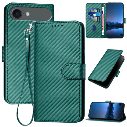 Apple iPhone Air Carbon Fiber Buckle Leather Phone Case with Lanyard, PU Leather TPU Wallet Cover with Card Slot, Cash Compartment, Stand Function & Scratch Protection