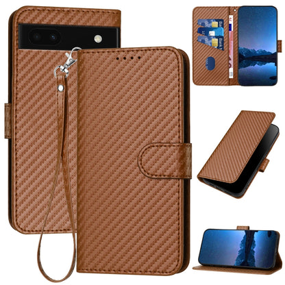 Google Pixel 6a Carbon Fiber Buckle Leather Phone Case with Lanyard, PU Leather TPU Wallet Cover with Card Slot, Cash Compartment, Stand Function & Scratch Protection