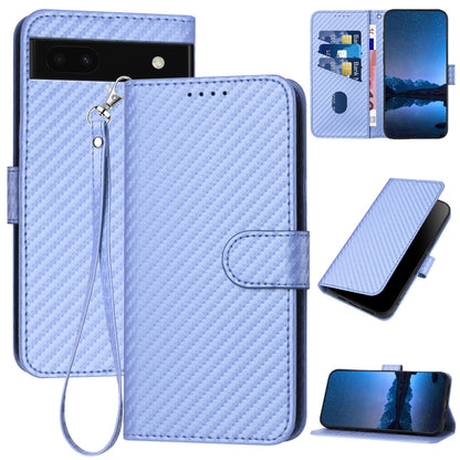 Google Pixel 6a Carbon Fiber Buckle Leather Phone Case with Lanyard, PU Leather TPU Wallet Cover with Card Slot, Cash Compartment, Stand Function & Scratch Protection