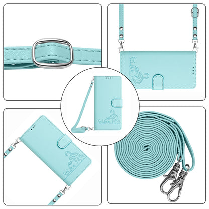 Google Pixel 4A 5G Cat & Rat Embossed RFID Leather Case, Lanyard, Wallet, Card Slots, Kickstand, Anti-Fall, Scratch-Resistant