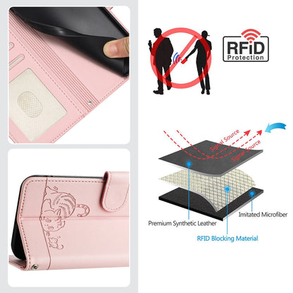 Google Pixel 4A 5G Cat & Rat Embossed RFID Leather Case, Lanyard, Wallet, Card Slots, Kickstand, Anti-Fall, Scratch-Resistant