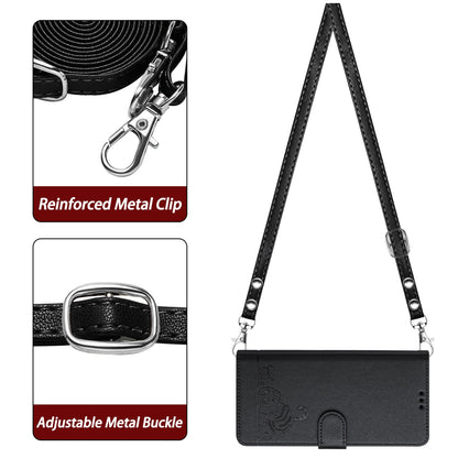 Google Pixel 4A 5G Cat & Rat Embossed RFID Leather Case, Lanyard, Wallet, Card Slots, Kickstand, Anti-Fall, Scratch-Resistant