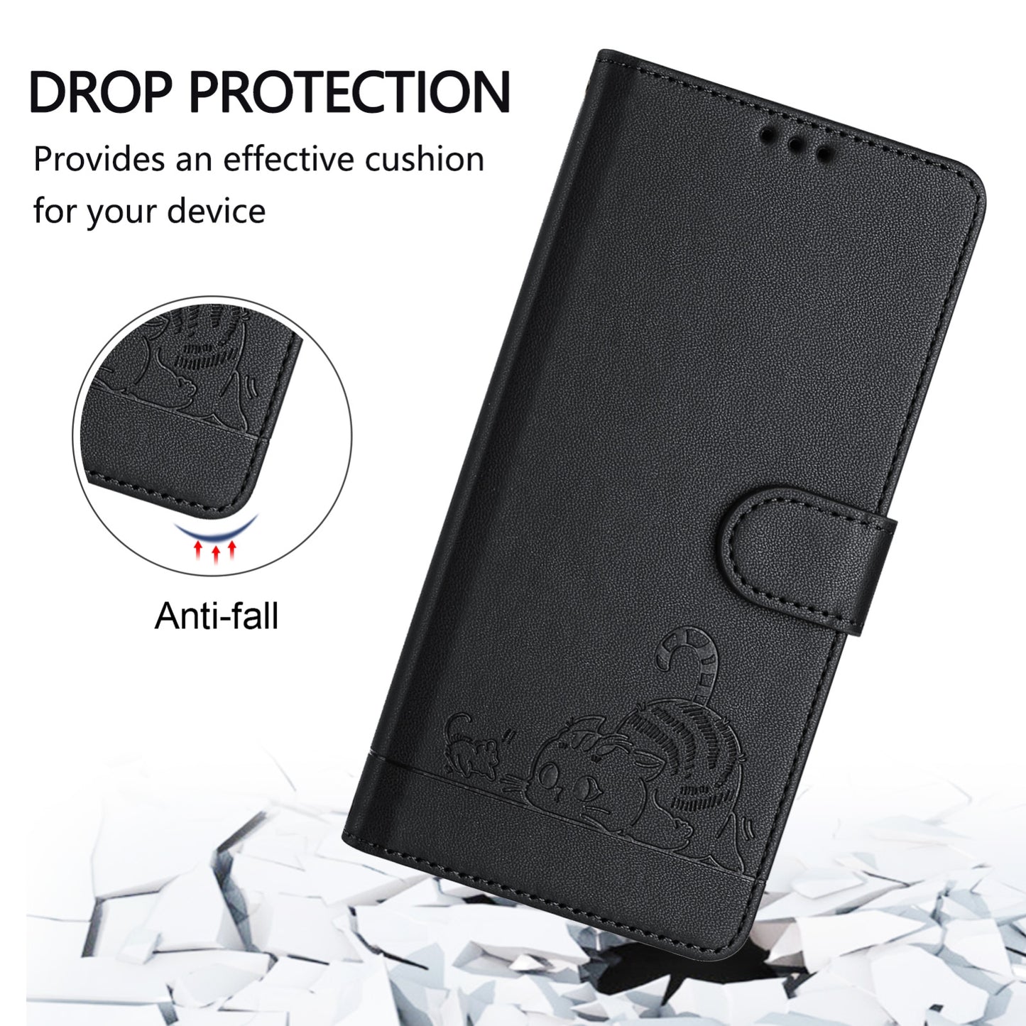 Google Pixel 4A 5G Cat & Rat Embossed RFID Leather Case, Lanyard, Wallet, Card Slots, Kickstand, Anti-Fall, Scratch-Resistant