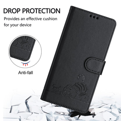 Google Pixel 4A 5G Cat & Rat Embossed RFID Leather Case, Lanyard, Wallet, Card Slots, Kickstand, Anti-Fall, Scratch-Resistant