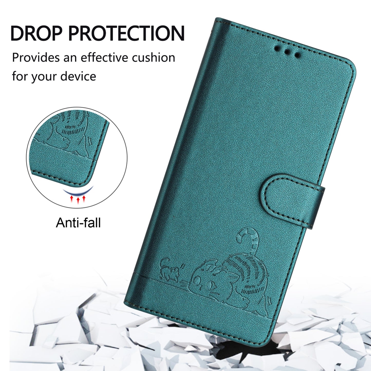 Google Pixel 4A 5G Cat & Rat Embossed RFID Leather Case, Lanyard, Wallet, Card Slots, Kickstand, Anti-Fall, Scratch-Resistant