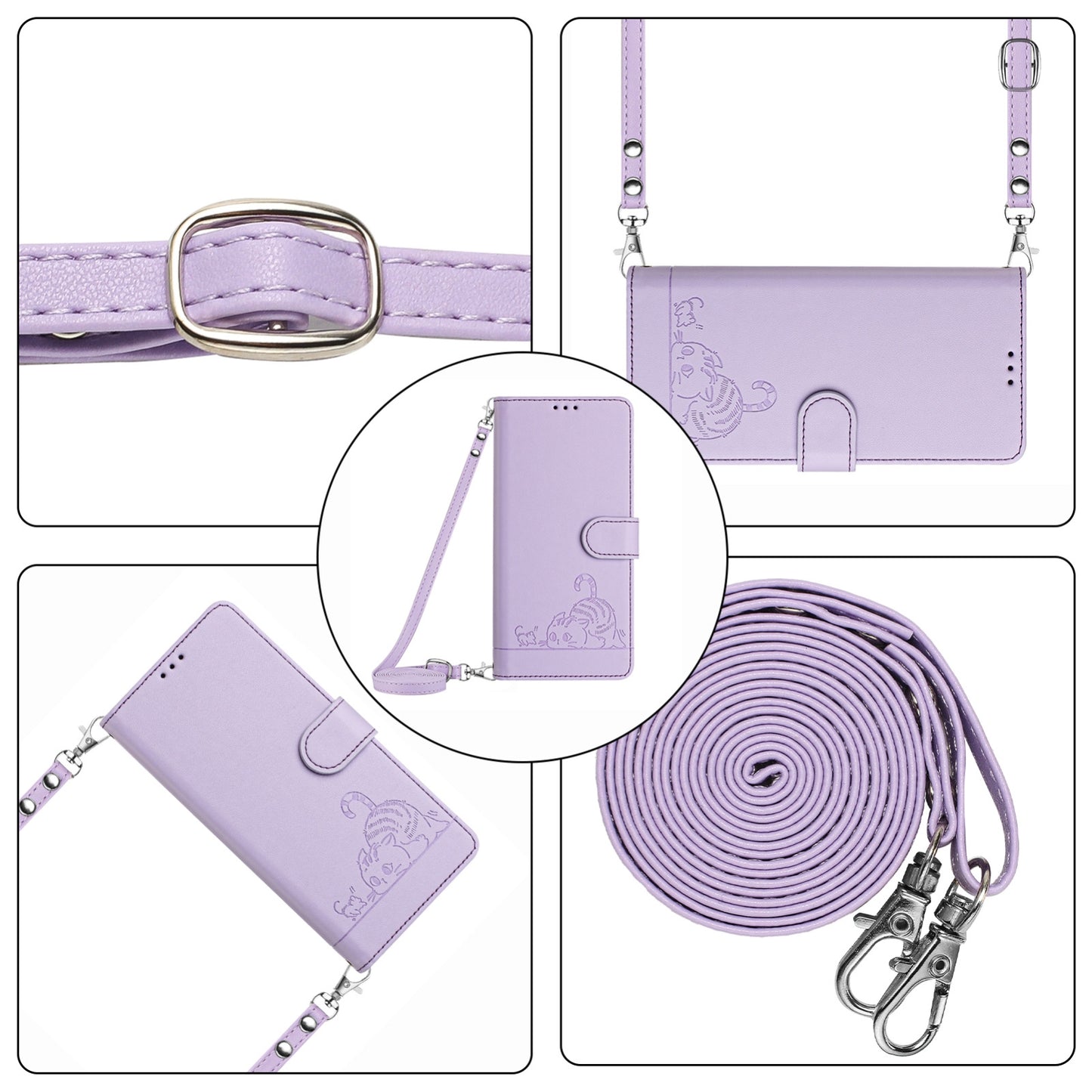 Google Pixel 4A 5G Cat & Rat Embossed RFID Leather Case, Lanyard, Wallet, Card Slots, Kickstand, Anti-Fall, Scratch-Resistant
