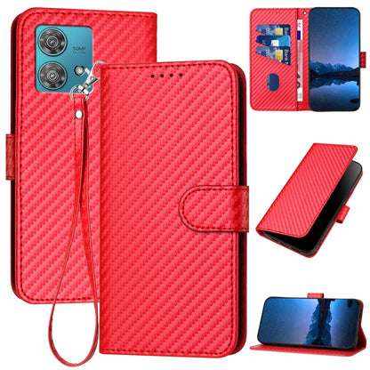 Motorola Edge 40 Neo 5G Carbon Fiber Buckle Leather Phone Case with Lanyard, PU Leather TPU Wallet Cover with Card Slot, Cash Compartment, Stand Function & Scratch Protection