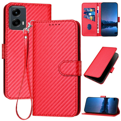 Motorola Moto G 5G 2024 Carbon Fiber Buckle Leather Phone Case with Lanyard, PU Leather TPU Wallet Cover with Card Slot, Cash Compartment, Stand Function & Scratch Protection