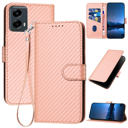 Motorola Moto G 5G 2024 Carbon Fiber Buckle Leather Phone Case with Lanyard, PU Leather TPU Wallet Cover with Card Slot, Cash Compartment, Stand Function & Scratch Protection
