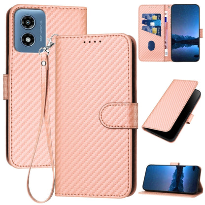 Motorola Moto G Play 4G 2024 Carbon Fiber Buckle Leather Phone Case with Lanyard, PU Leather TPU Wallet Cover with Card Slot, Cash Compartment, Stand Function & Scratch Protection