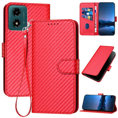 Motorola Moto G04 Carbon Fiber Buckle Leather Phone Case with Lanyard, PU Leather TPU Wallet Cover with Card Slot, Cash Compartment, Stand Function & Scratch Protection