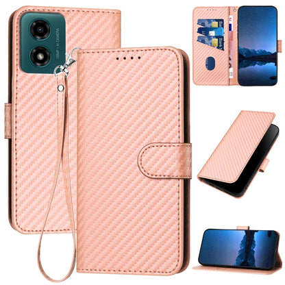 Motorola Moto G04 Carbon Fiber Buckle Leather Phone Case with Lanyard, PU Leather TPU Wallet Cover with Card Slot, Cash Compartment, Stand Function & Scratch Protection
