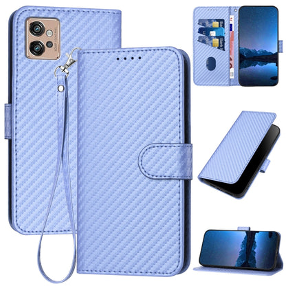 Motorola Moto G32 Carbon Fiber Buckle Leather Phone Case with Lanyard, PU Leather TPU Wallet Cover with Card Slot, Cash Compartment, Stand Function & Scratch Protection