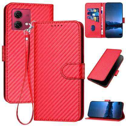 Motorola Moto G84 5G Carbon Fiber Buckle Leather Phone Case with Lanyard, PU Leather TPU Wallet Cover with Card Slot, Cash Compartment, Stand Function & Scratch Protection