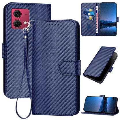 Motorola Moto G84 5G Carbon Fiber Buckle Leather Phone Case with Lanyard, PU Leather TPU Wallet Cover with Card Slot, Cash Compartment, Stand Function & Scratch Protection