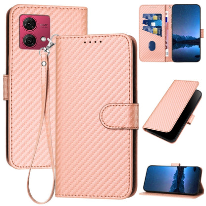 Motorola Moto G84 5G Carbon Fiber Buckle Leather Phone Case with Lanyard, PU Leather TPU Wallet Cover with Card Slot, Cash Compartment, Stand Function & Scratch Protection