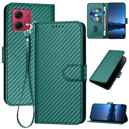 Motorola Moto G84 5G Carbon Fiber Buckle Leather Phone Case with Lanyard, PU Leather TPU Wallet Cover with Card Slot, Cash Compartment, Stand Function & Scratch Protection