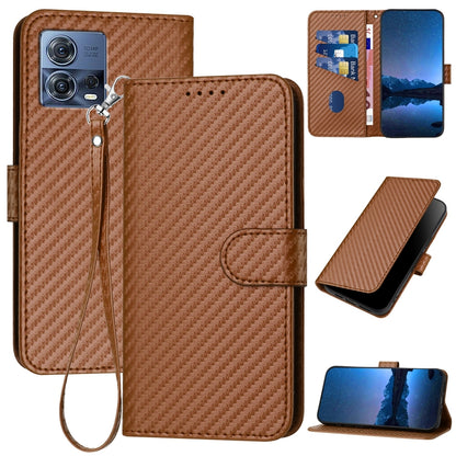 Motorola Edge 30 Fusion 5G Carbon Fiber Buckle Leather Phone Case with Lanyard, PU Leather TPU Wallet Cover with Card Slot, Cash Compartment, Stand Function & Scratch Protection