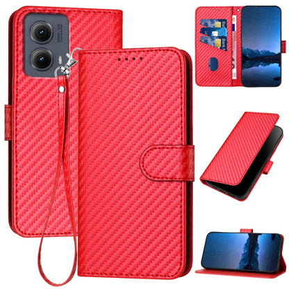 Motorola Edge 5G 2024 Carbon Fiber Buckle Leather Phone Case with Lanyard, PU Leather TPU Wallet Cover with Card Slot, Cash Compartment, Stand Function & Scratch Protection