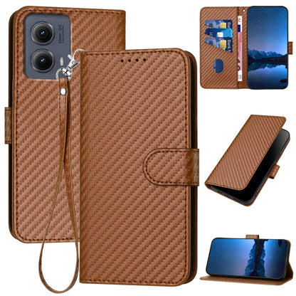 Motorola Edge 5G 2024 Carbon Fiber Buckle Leather Phone Case with Lanyard, PU Leather TPU Wallet Cover with Card Slot, Cash Compartment, Stand Function & Scratch Protection